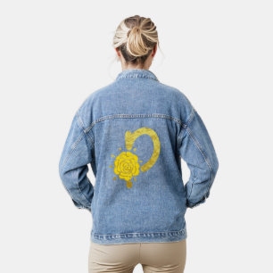 Glitzer Gelbe Flora Monogramm P Frauen Jeansjacke