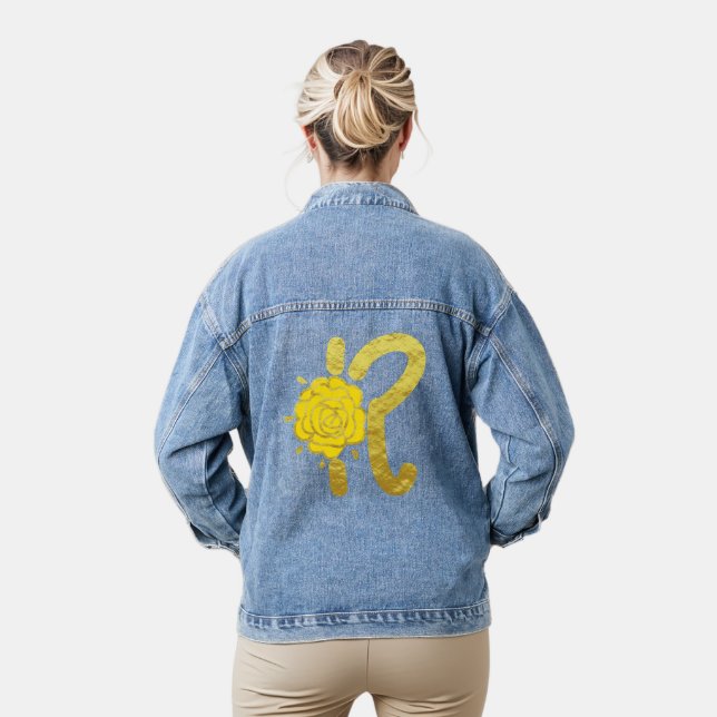 Glitzer Gelbe Flora Monogramm R Frauen Jeansjacke (Modell)