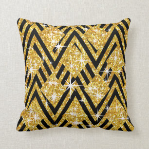 Glitzer Geo Zickzack Blende  Gold Kissen