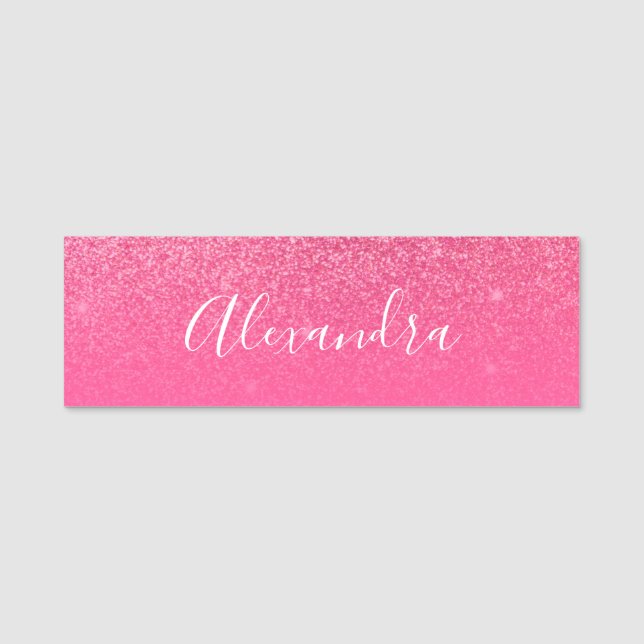 Glitzer Girl Funkelnd Rose Rosa Skriptname Benutze Namensschild (Vorderseite)