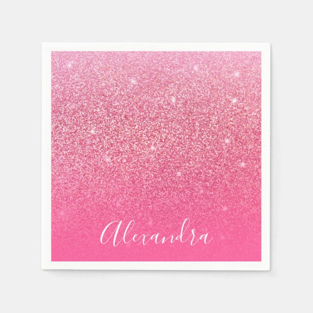 Glitzer Girl Funkelnd Rose Rosa Skriptname Benutze Serviette (Vorderseite)