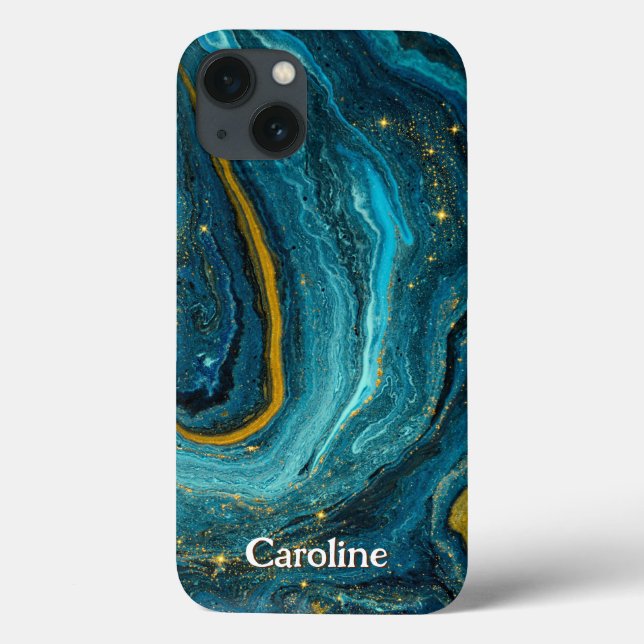 Glitzer Girl Marble Art Blue Gold Monogram Case-Mate iPhone Hülle (Rückseite)