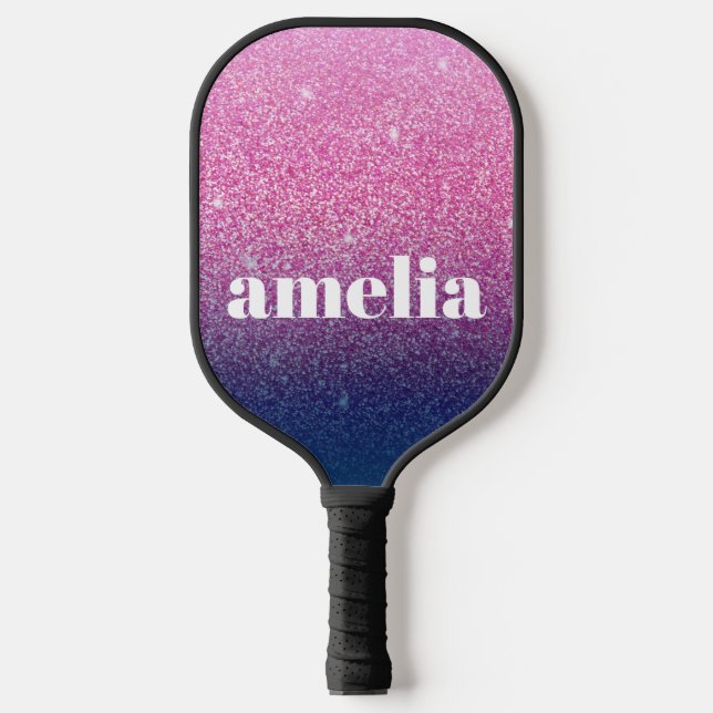 Glitzer Girly Funkelnd Pink Navy Blue Individuelle Pickleball Schläger (Vorderseite)