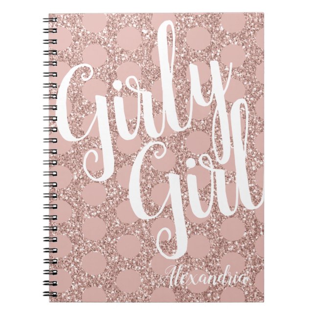 Glitzer Girly Girl Polka Dot Name Blush Pink Notizblock (Vorderseite)