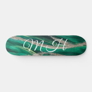 Glitzer Girly Green Mermaid Monogram Fantasy Skateboard