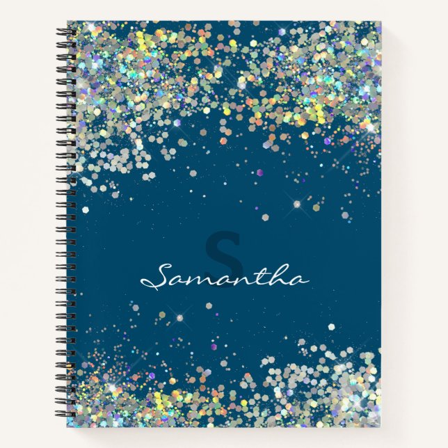 Glitzer Girly Individuelle Name Monogram Notizbuch (Vorderseite)