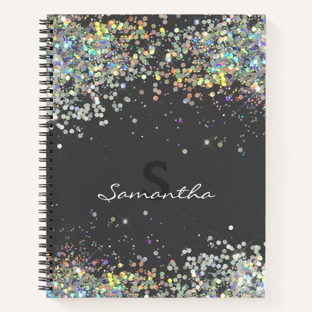 Glitzer Girly Individuelle Name Monogram Notizbuch (Vorderseite)