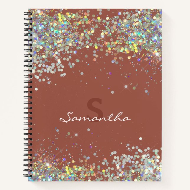 Glitzer Girly Individuelle Name Monogram Notizbuch (Vorderseite)