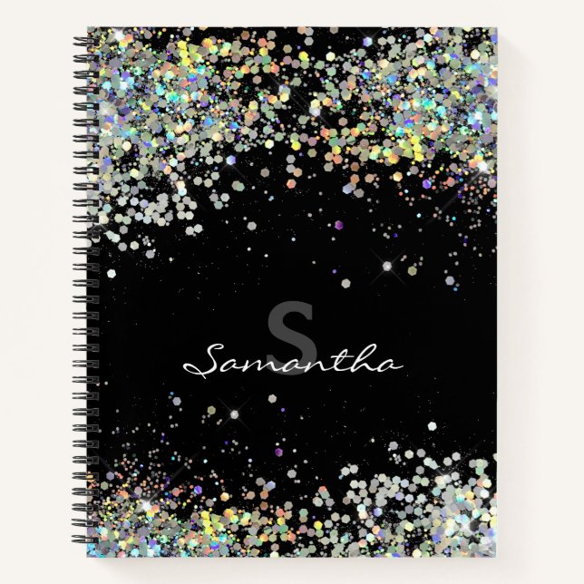 Glitzer Girly Individuelle Name Monogram Notizbuch (Vorderseite)