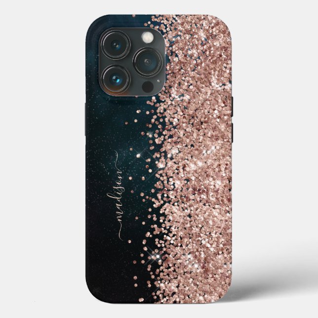 Glitzer Girly Modern Sparkle Sweet 16 Black Gold Case-Mate iPhone Hülle (Rückseite)