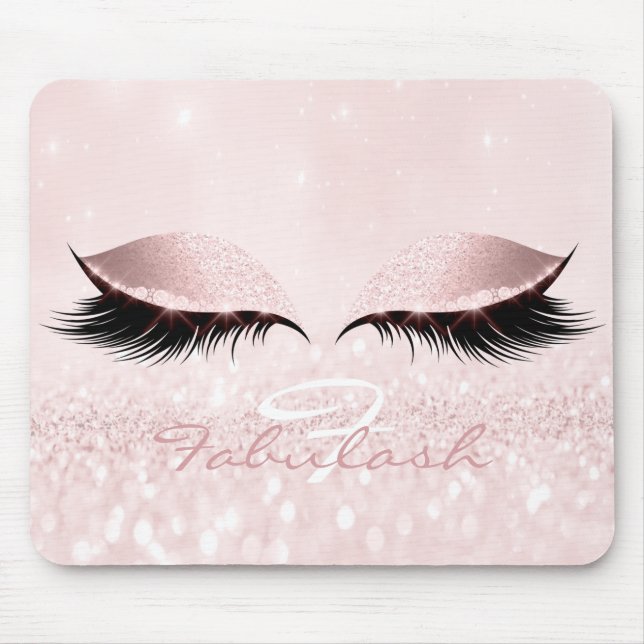 Glitzer Girly Monogram Name Beauty Lashes Pink Mousepad (Vorne)