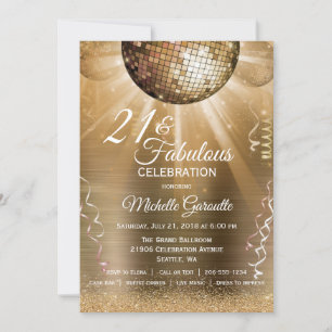 Glitzer Glam 21 und fabelhaftes Gold Disco Ball Einladung