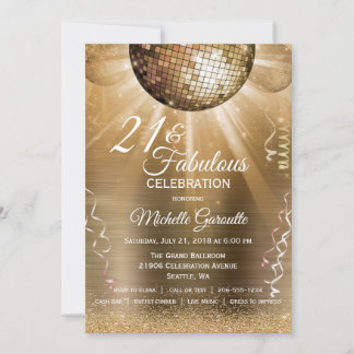 Glitzer Glam 21 und fabelhaftes Gold Disco Ball Einladung