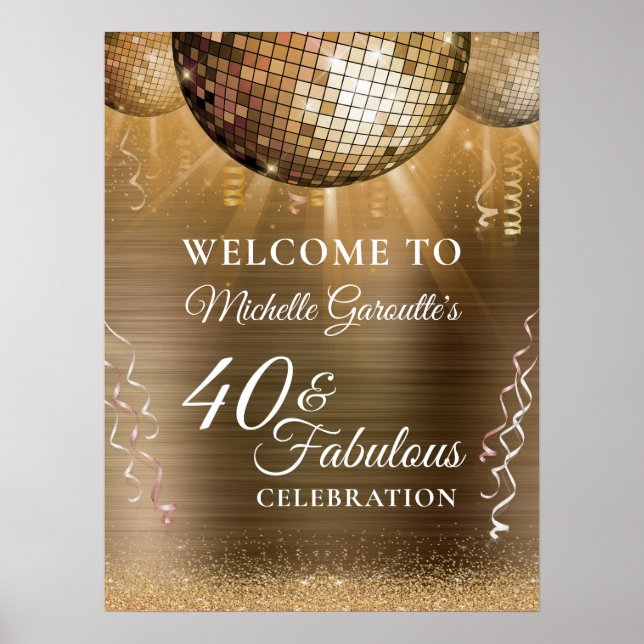 Glitzer Glam 40 & Fantastisches Goldenes Disco Bal Poster (Vorne)