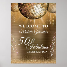 Glitzer Glam 50 & Fantastisches Gold Disco Ball Poster