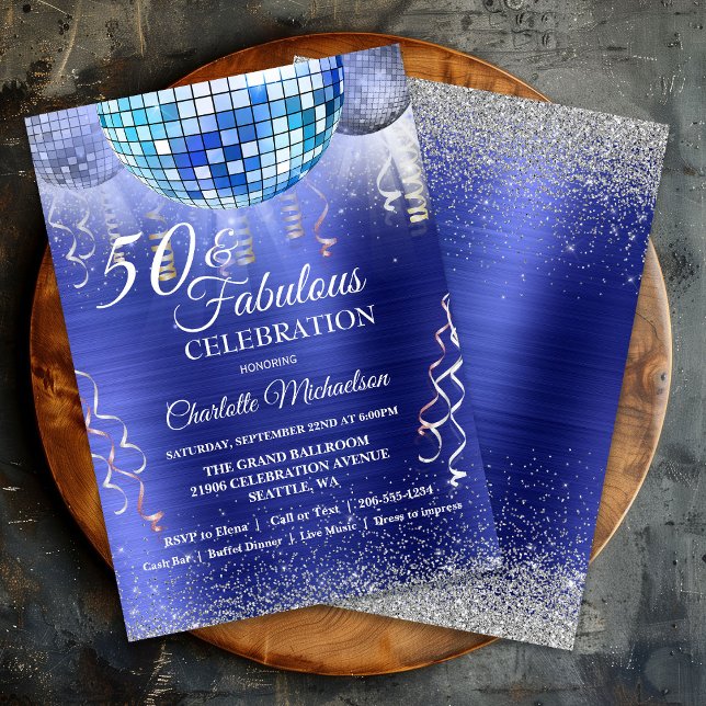 Glitzer Glam 50 und fabulous Blue Disco Ball Einladung (Glitter Glam 50 and Fabulous Blue Disco Ball Invitation)