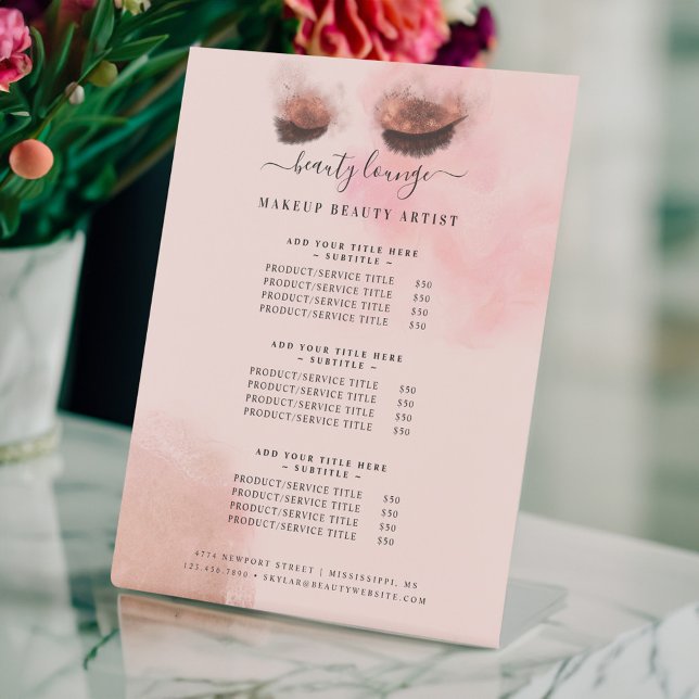 Glitzer Glam Beauty Makeup Artist Service List Sockelschild (Glitter Glam Beauty Makeup Artist Service List Pedestal Sign)