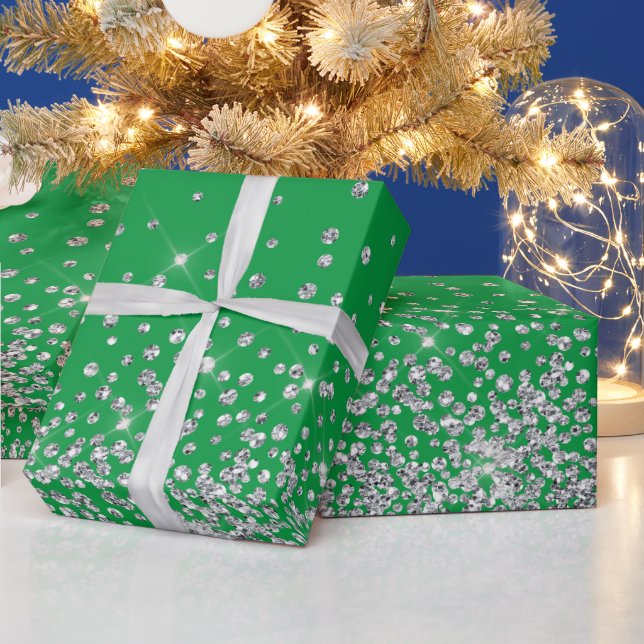 Glitzer glam Diamantfunkel Kristall grün Geschenkpapier (Feiertage)