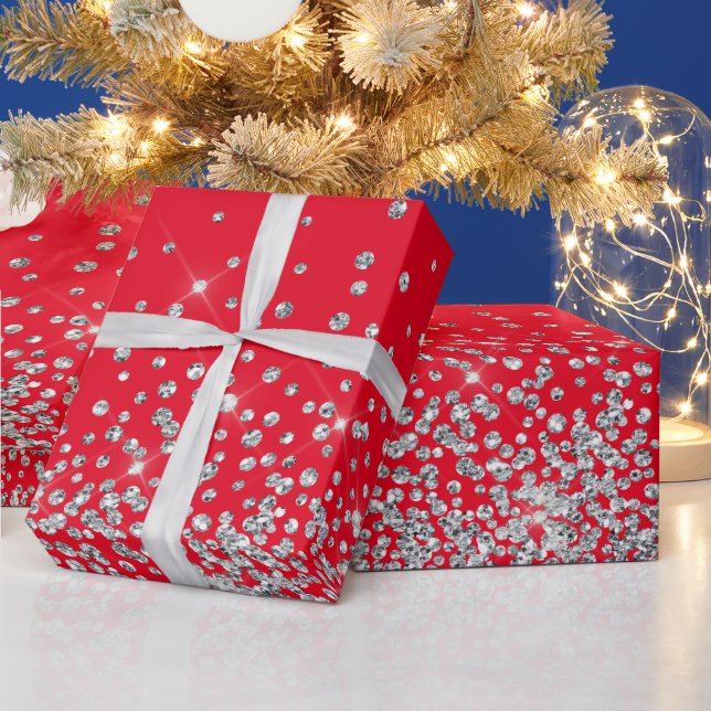 Glitzer glam Diamantfunkel Kristall Rot Geschenkpapier (Feiertage)