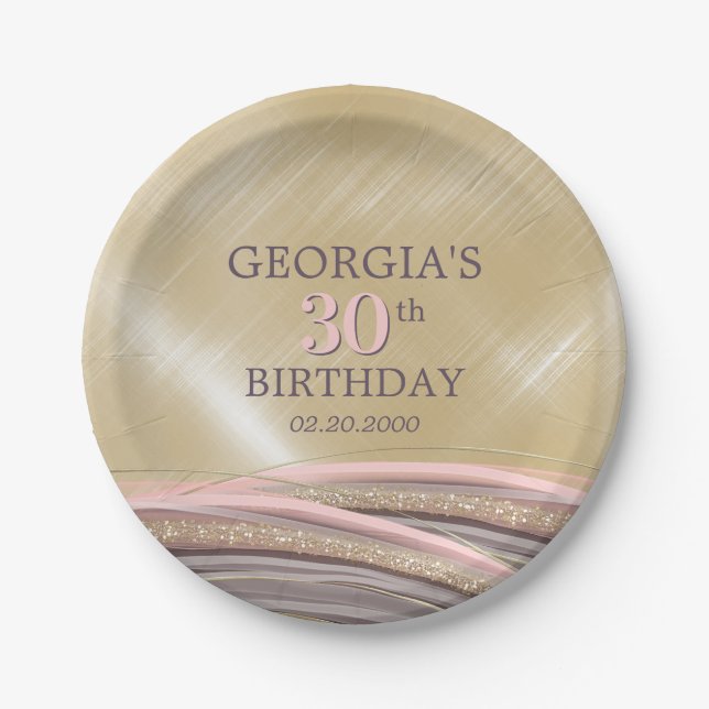 Glitzer Glam Rose Gold Geburtstag Pappteller (Vorderseite)