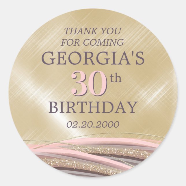 Glitzer Glam Rose Gold Geburtstag Runder Aufkleber (Vorderseite)