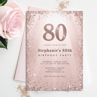 Glitzer Glam Rose Gold Glitzern Chic 80. Geburtsta Einladung
