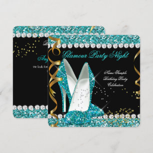 Glitzer Glamour Aquamarines Aqua Gold Schwarzes Pa Einladung