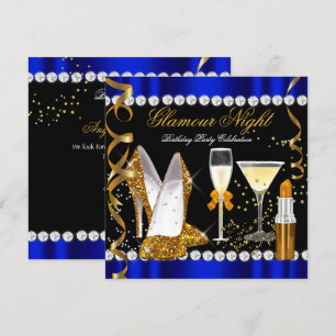 Glitzer Glamour Nacht Blau Gold Schwarz Party Einladung