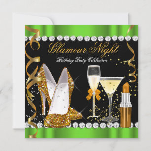 Glitzer Glamour Nacht Limettengrün Gold Schwarz Pa Einladung
