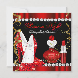Glitzer Glamour Nacht Rot Gold Schwarz Party Einladung