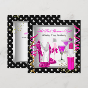 Glitzer Glamour Night Pink Silver Geburtstagsparty Einladung