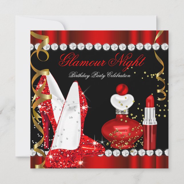 Glitzer Glamour Night Red Gold Black Party Einladung (Vorderseite)