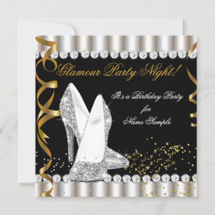 Glitzer Glamour Party Nacht Silber Gold High Heel Einladung
