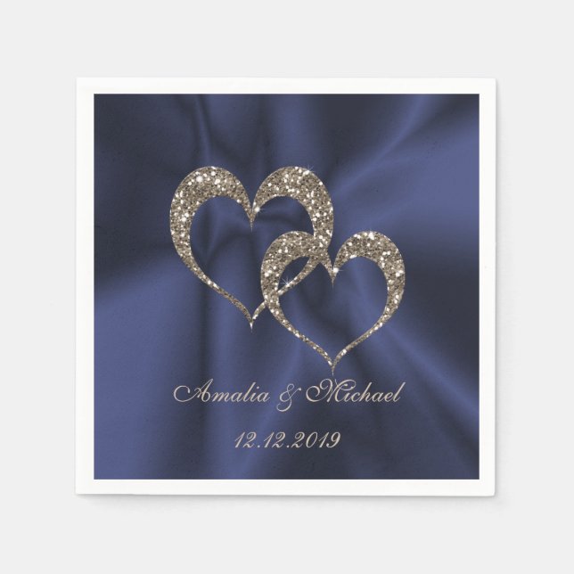 Glitzer glänzen zwei Herzen Hochzeit Liebe perso Serviette (Vorderseite)