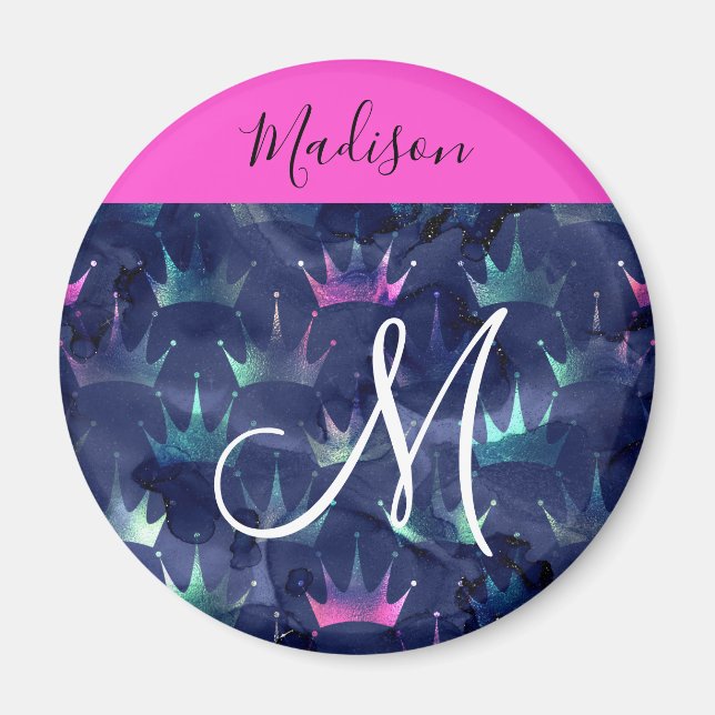 Glitzer Glitzern Mermaid Crowns Monogram Magnet (Vorne)
