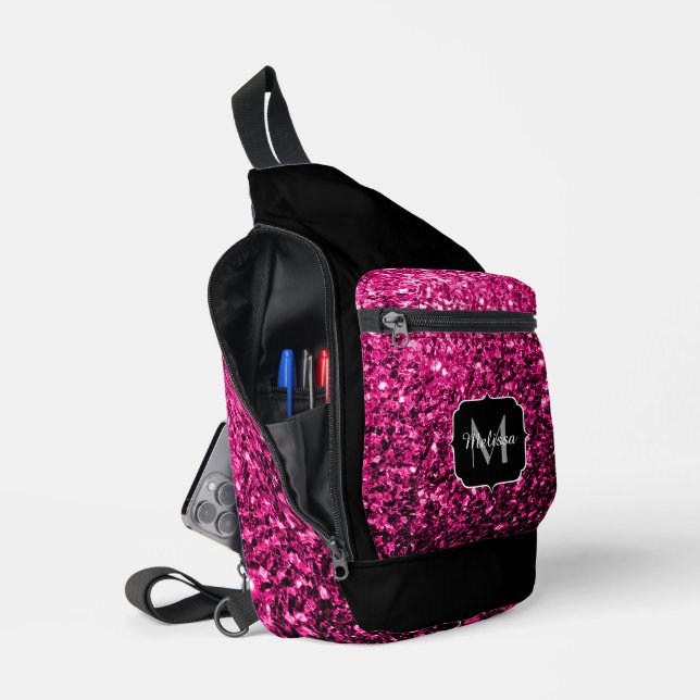 Glitzer-Glitzern mit rosafarbenem Imitat Crossbody Bag (Offen)