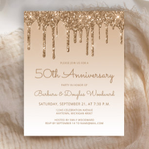 Glitzer Gold 50 Jahre Einladung