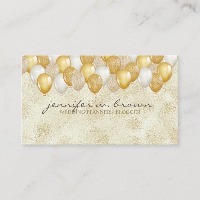 Glitzer Gold Balloon Yellow Wedday Party Visitenkarte (Vorderseite)