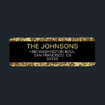 Glitzer Gold Black Christmas New Year<br><div class="desc">Schicken Sie Ihre Weihnachts- und Happy-Holidays-Karten mit diesen festlichen Glitzer-Rücksendeadressen-Aufklebern. Fake Gold Glitzer und schwarze Farben. Personalisieren Sie sie durch Hinzufügen von Familiennamen und Adressen. Siehe Auflistung für passende Elemente.</div>