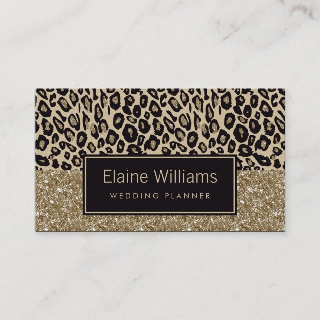 Glitzer Gold Black Leopard bedrucken Chic Cards Visitenkarte (Vorderseite)