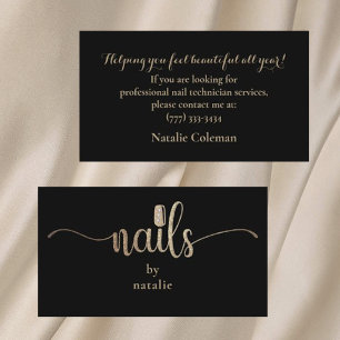Glitzer Gold & Black Nail Techniker Visitenkarte