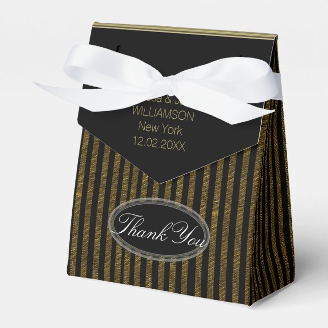 Glitzer Gold+Black PinStripes Gastgeschenk Box Geschenkschachtel (Vorderseite)