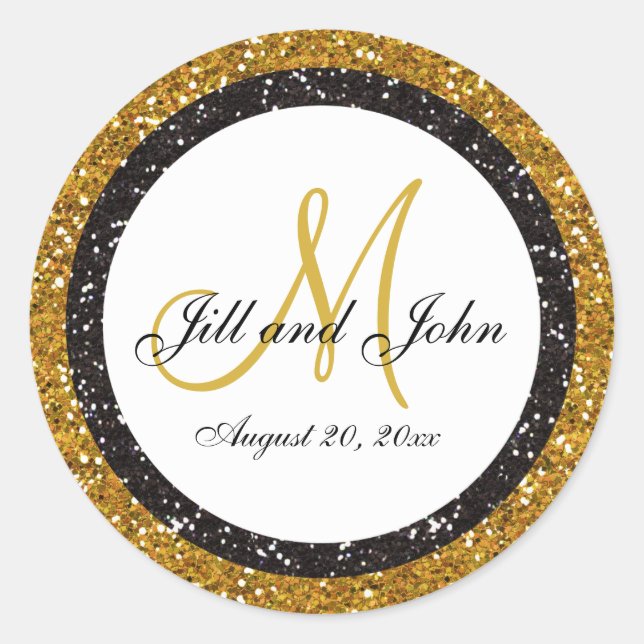 Glitzer Gold Black Wedding Monogram Siegel Sticker (Vorderseite)
