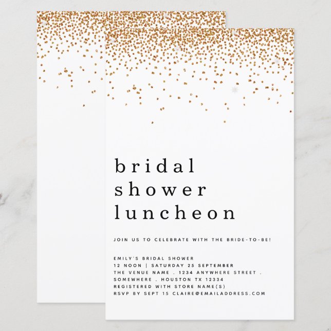 Glitzer Gold Brautparty Einladung (Vorne/Hinten)