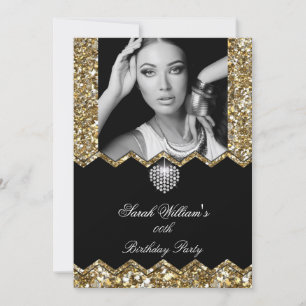 Glitzer Gold Diamant Herz Foto Jeder Geburtstag Einladung