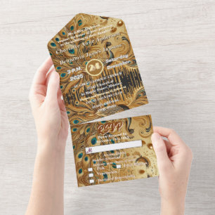 Glitzer Gold Dripping Elegantes Pfau All In One Einladung