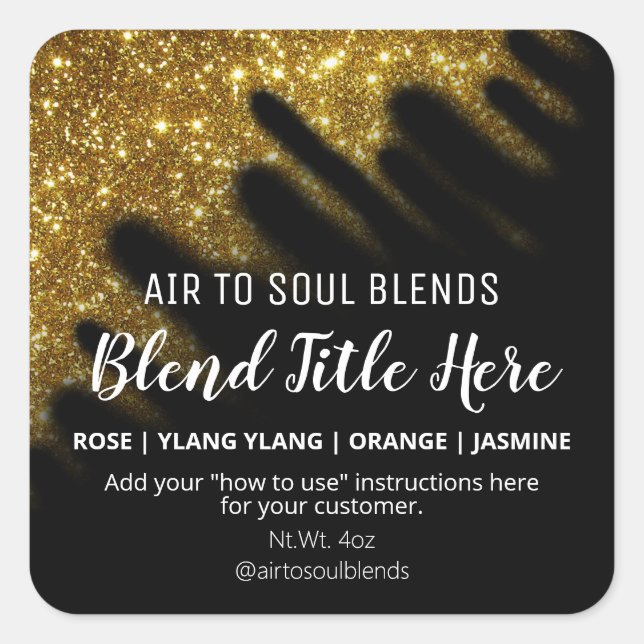 Glitzer Gold Essential Oil Blend Labels Quadratischer Aufkleber (Vorderseite)