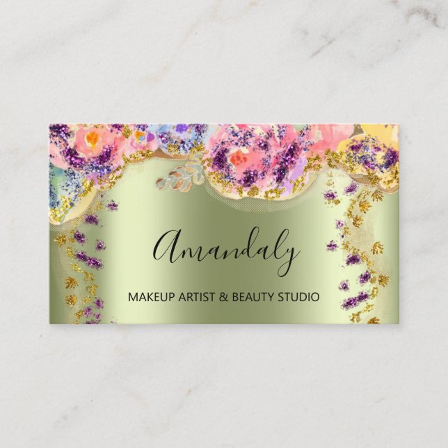 Glitzer Gold Event Planner Fashion Green Rose Visitenkarte (Vorderseite)