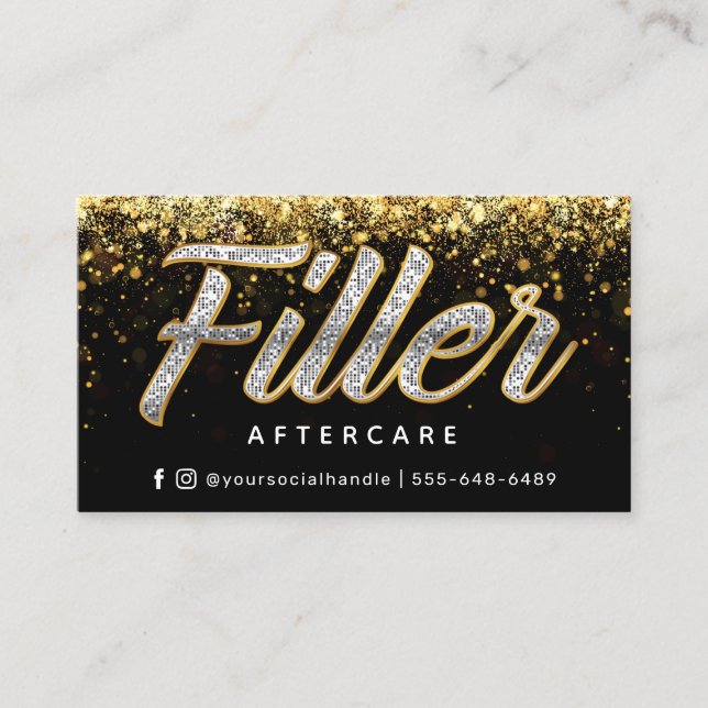 Glitzer Gold Filler Aftercare Card Visitenkarte (Vorderseite)