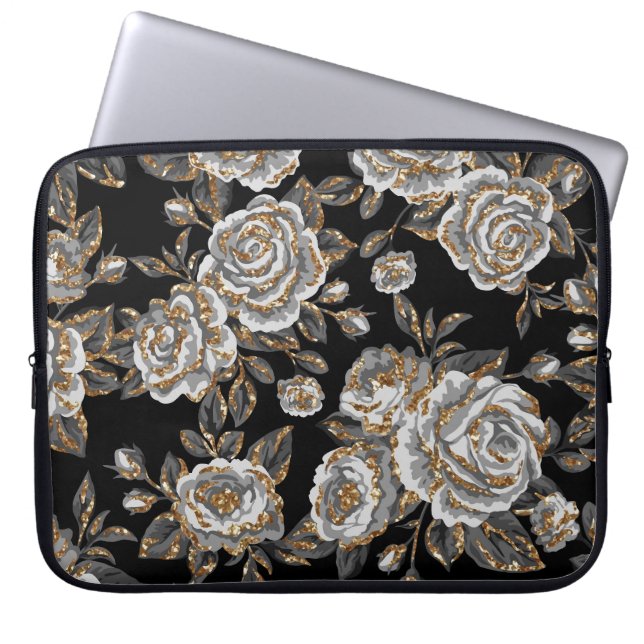 Glitzer Gold Floral: Sparkle Vintag. Laptopschutzhülle (Vorderseite)